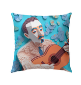 Celestial Serenity pillow displayed on outdoor patio furniture.